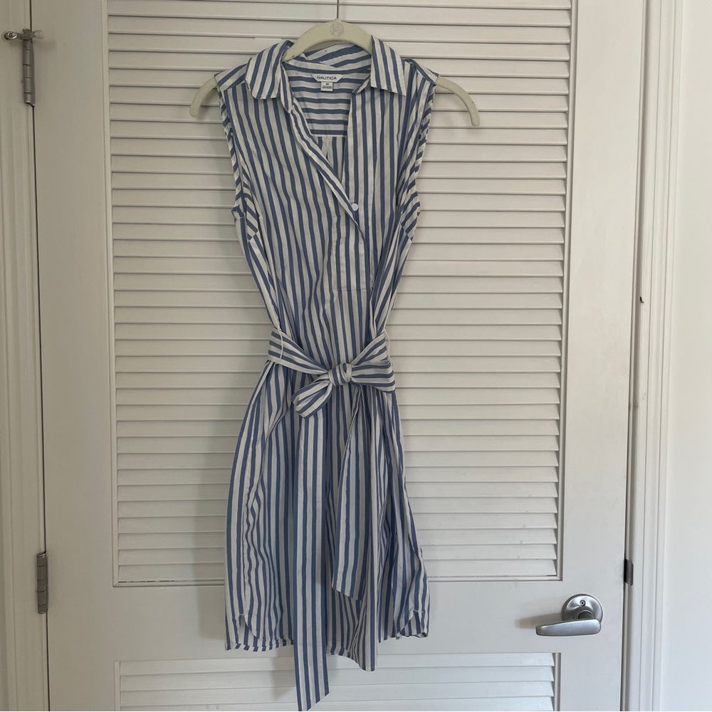 Nautica Blue and White Striped Sleeveless Dress